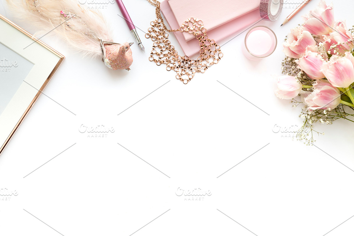 Spring Pink Theme desktop flatlay, a Product Mockup by WanderlustLens (Photo 3 of 3)