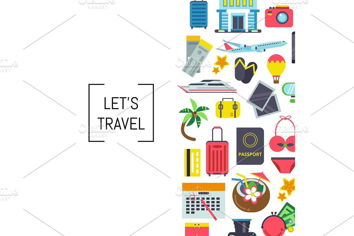 Vector flat travel elements background illustration with place for text ...
