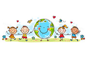 Kids and Globe as a symbol of peace, a Person Illustration by Bubert Art (Thumbnail 1 of 2)