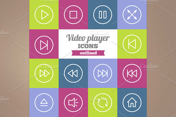 Outlined Video Player Icons