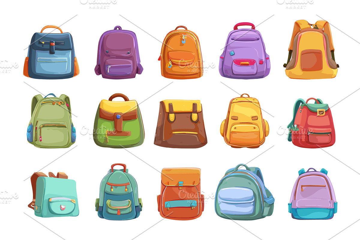 Children school backpacks. Isolated, an Object Illustration by Valerie Bodnar