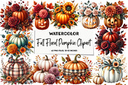 Fall Floral Pumpkin Clipart, an Illustration by DreamArtGraphic (Thumbnail 1 of 5)