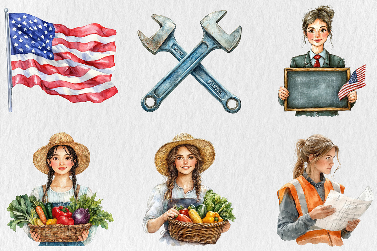 Labor Day Watercolor Clipart, a Seasonal Illustration by Rose Art (Photo 2 of 4)