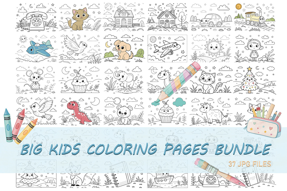 Big Kids Coloring Pages Bundle, an Education Illustration by Vaniuta_Art (Photo 1 of 7)