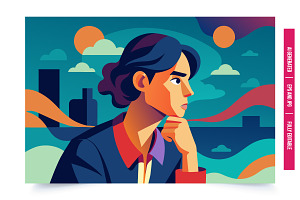 Woman Watching City at Dusk, an Illustration by Tanuart