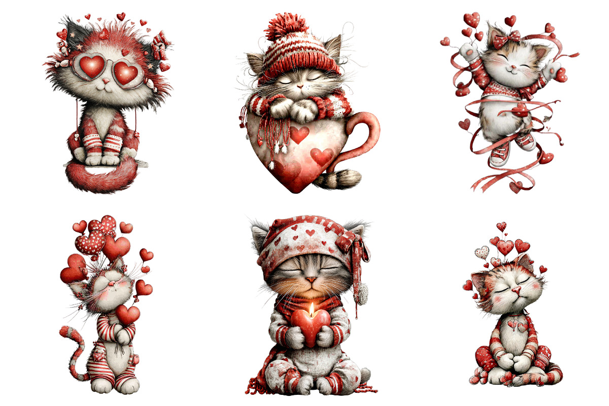 Whimsical Valentine Cat Clipart, an Illustration by Design Market (Photo 2 of 3)
