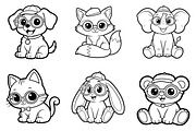 Cartoon Animals Coloring Page Set, an Animal Illustration by dx_vect (Thumbnail 1 of 7)