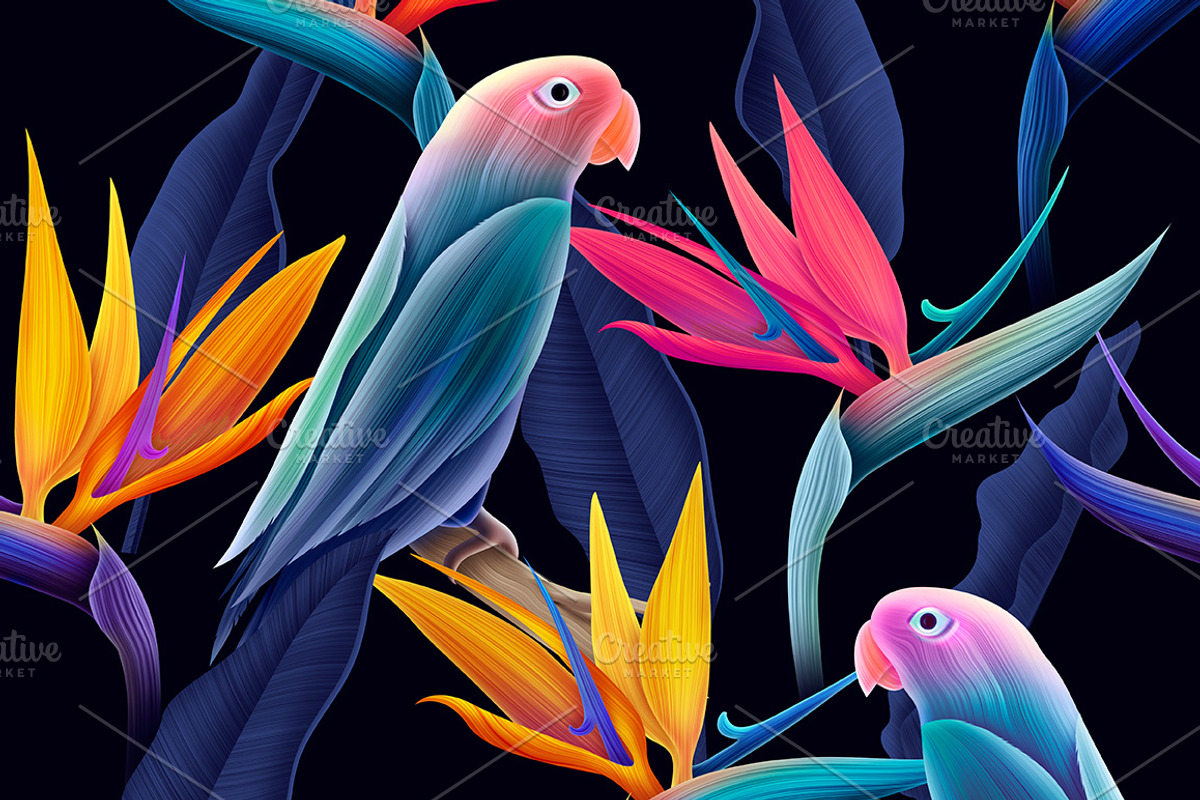 Seamless patterns with cute parrots, a Pattern Graphic by Luxury Fashion Prints (Photo 1 of 2)