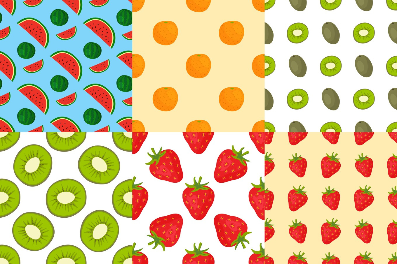 Cartoon fresh fruits in flat style seamless pattern food summer design ...