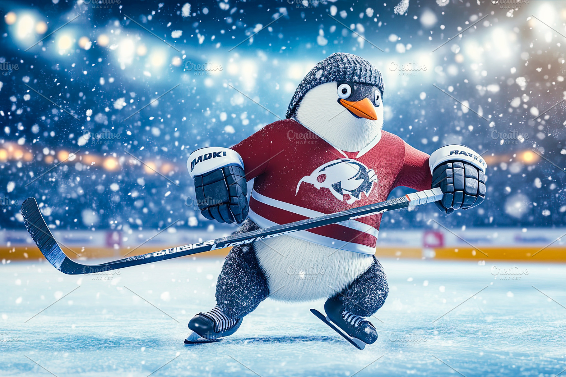 Hockey-Playing Penguin on Ice Rink, an Animal Photo by Ales Munt