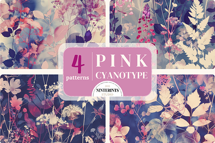 Pink Floral Cyanotype Patterns, a Pattern Graphic by Ninterints