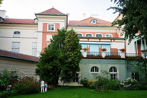 Elegant historic building with lush garden surroundings in Lancut, Poland, a Photo by AS photostudio