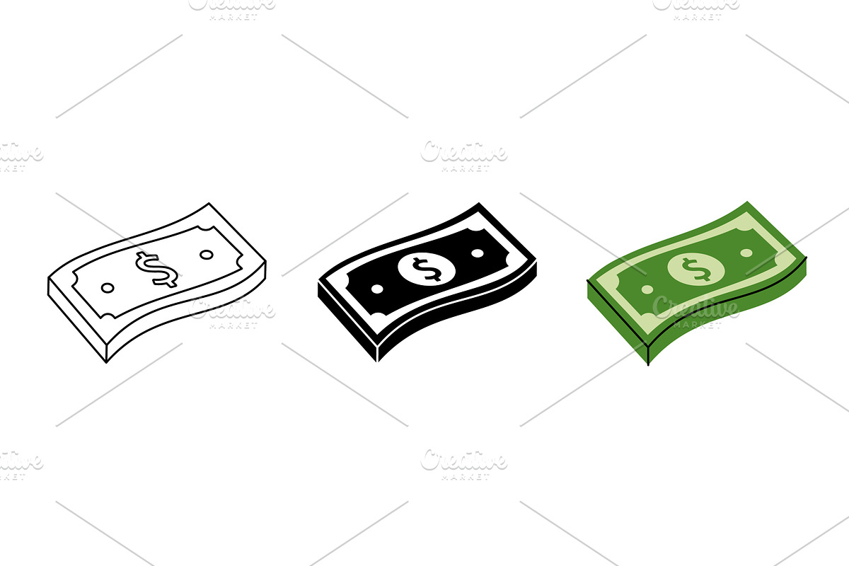 Dollar bills icon set. Cash money, a Finance Illustration by GraphiShop