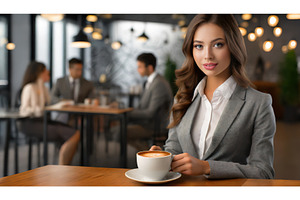 Businesswoman sitting at a café, a Business Photo by Igor Tichonow