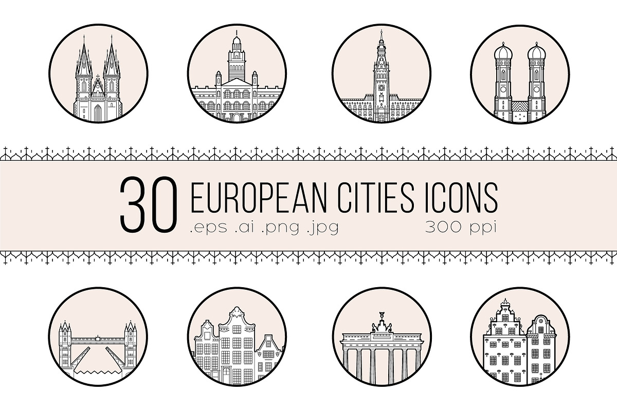Icons of 30 European cities, a Work Illustration by TheMountBirdStudio (Photo 1 of 9)