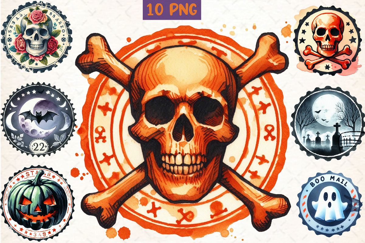 Halloween Round Stamp PNG Bundle, an Illustration by DreamCafeArt (Photo 1 of 6)