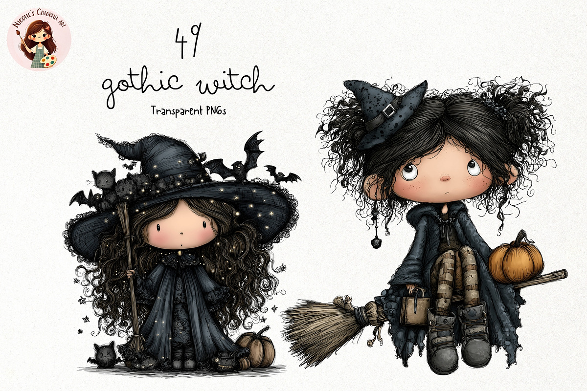 Gothic Witch PNG Clipart Bundle, a Seasonal Illustration by Nicolle's Colorful Art (Photo 1 of 5)