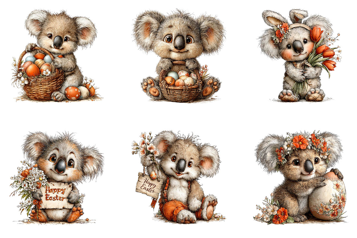Whimsical Easter Koala Clipart, an Illustration by CreationArt (Photo 2 of 7)