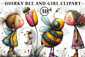 Quirky Bee and girl Clipart, an Illustration by CreationArt