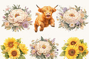 Watercolor Highland Cows Clipart, an Animal Illustration by BusyDaydesign (Thumbnail 3 of 8)