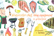 Watercolor bbq food and equipment., a Food Illustration by Natasha Koltsova (Thumbnail 1 of 4)