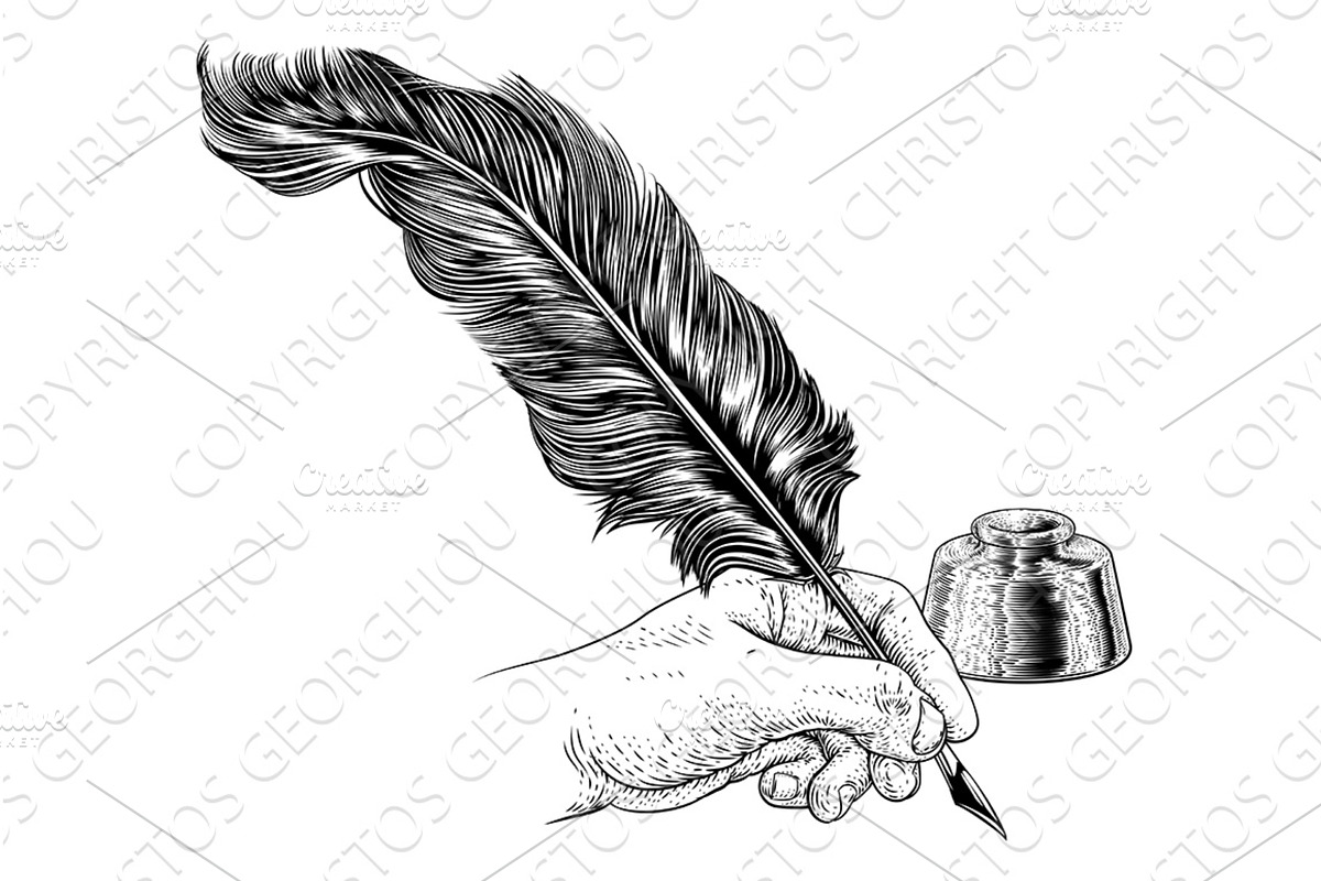 Quill Feather Ink Pen Hand Vintage, an Object Illustration by Christos Georghiou