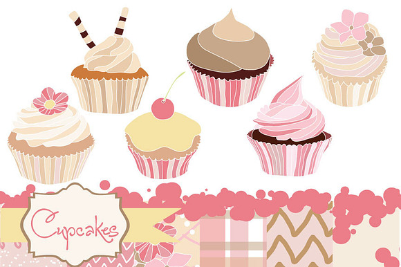 Cupcakes digital clipart and paper preview 2