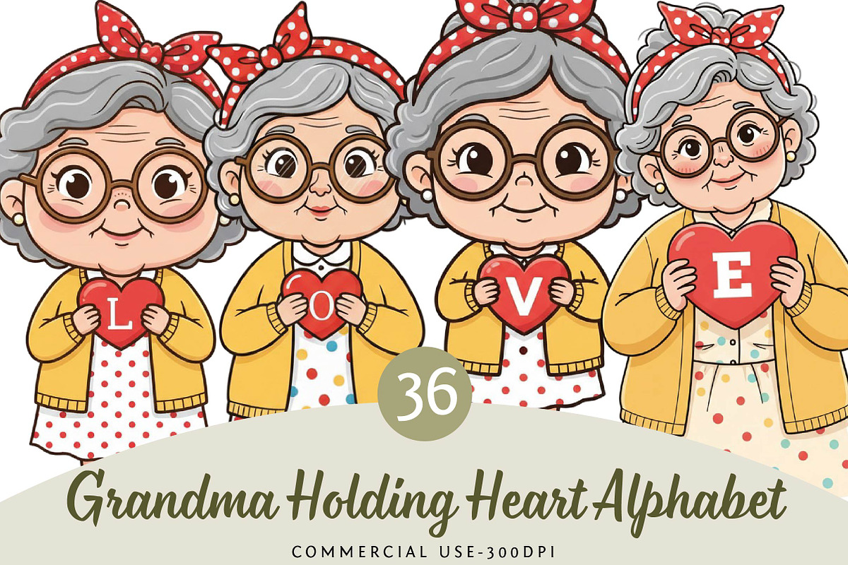 Grandma Holding Heart Alphabet Bundl, an Illustration by DreamPrint404 (Photo 1 of 7)