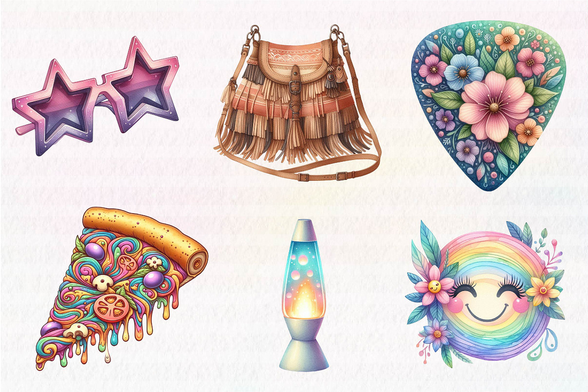 Kawaii 60s Groovy Clipart Bundle, an Illustration by CreationArt (Photo 3 of 5)