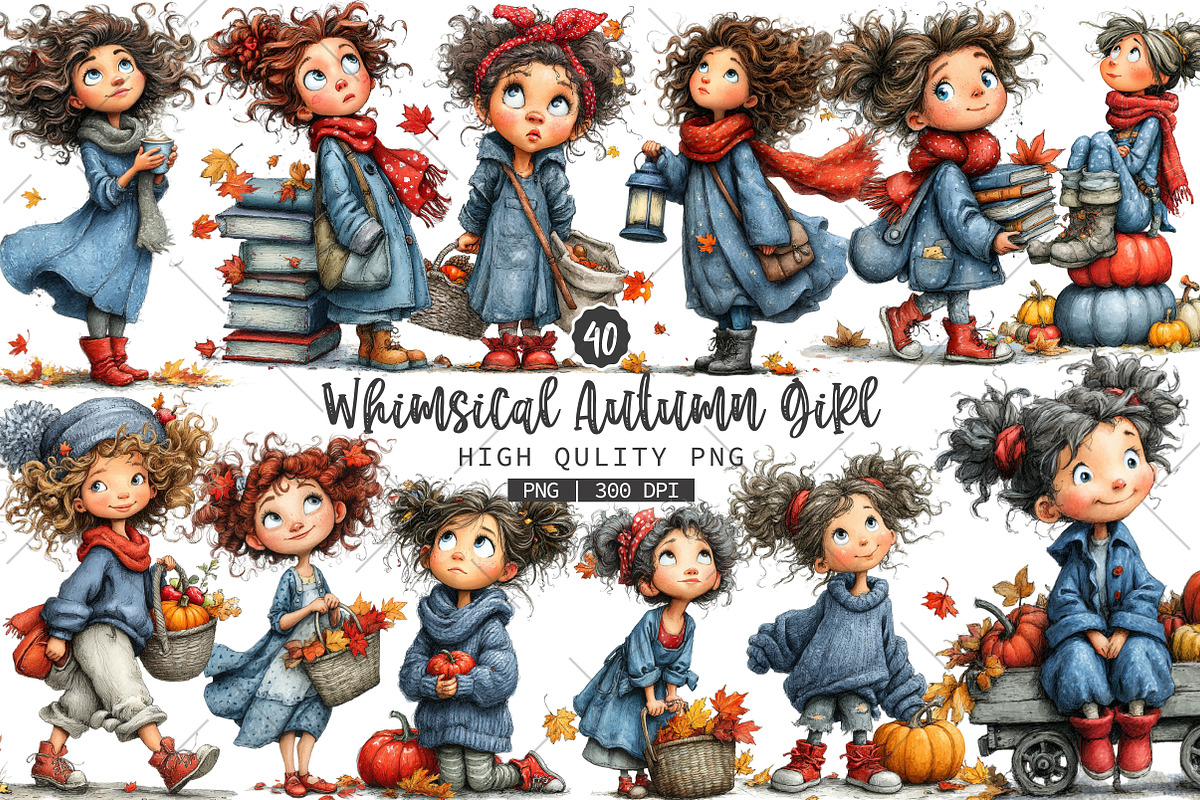 Whimsical Autumn Girl PNG Clipart, a Seasonal Illustration by OK Design (Photo 1 of 6)
