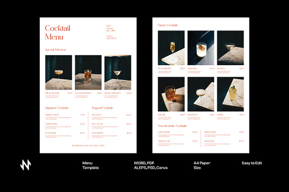 White Minimal Cocktail Menu Template preview 5