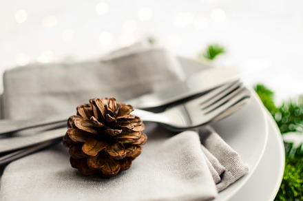 Festive place setting for christmas stock photo containing christmas and table, a Food & Drink Photo by NelliKovalchuk