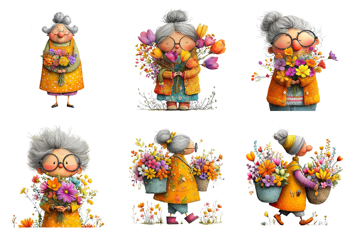 Whimsical spring garden grandma clip, an Illustration by SinaCreation (Photo 4 of 11)