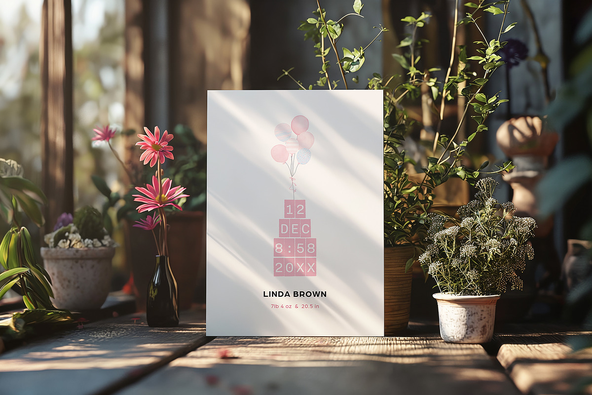 Balloon Calendar Birth Announcement, a Card Template by Filip Studio (Photo 3 of 4)