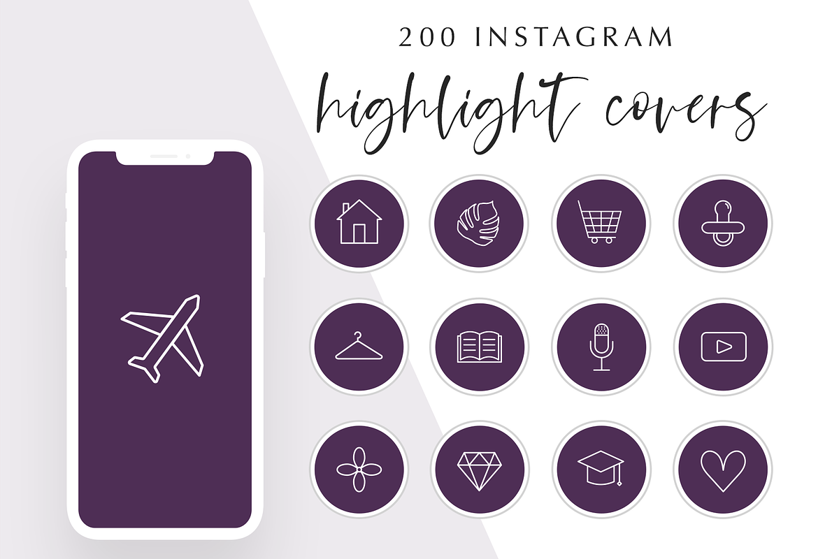 200 Instagram Story Highlight Icons, a Social Media Template by Blog&Glow (Photo 1 of 4)