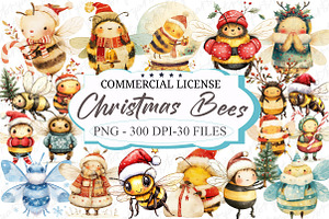 Cute Cartoon Christmas Bees Clipart, an Illustration by designcity5