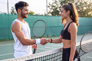 Young Tennis Players Shaking Hands at the Net, a Sports & Recreation Photo by Davizro's Market