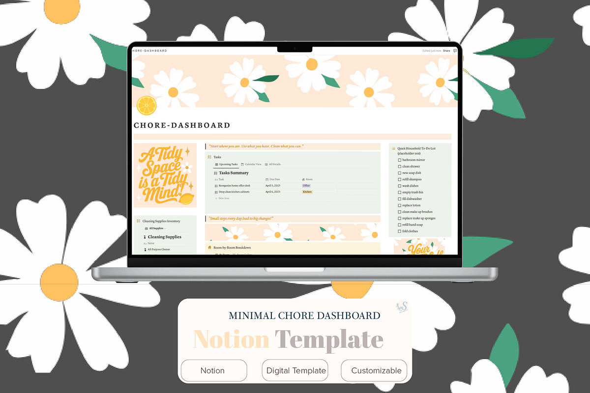 Notion Cleaning Chore Dashboard, an App Template by Little Creative Scribbles (Photo 1 of 7)