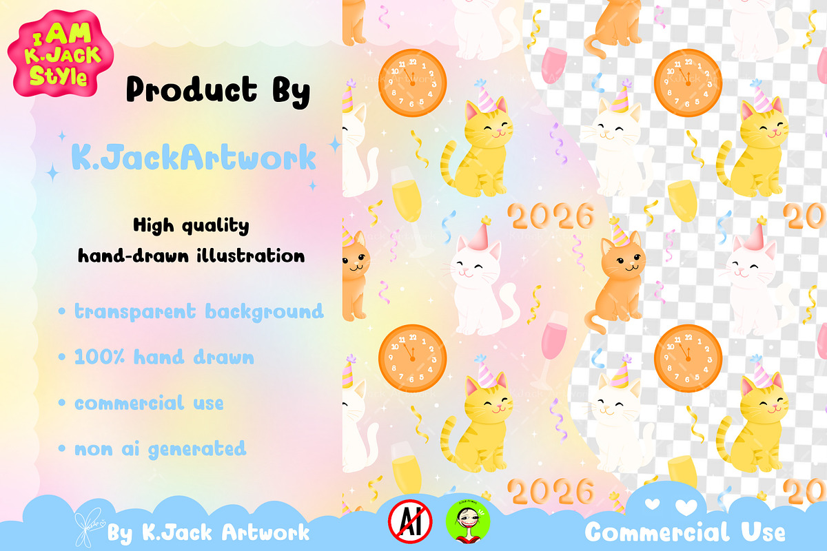 Midnight Countdown Cats seamless, a Background Graphic by K.JackArtwork (Photo 3 of 8)