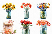 Watercolor Flower Jar Clipart Bundle, an Illustration by Craft Nest (Thumbnail 3 of 6)
