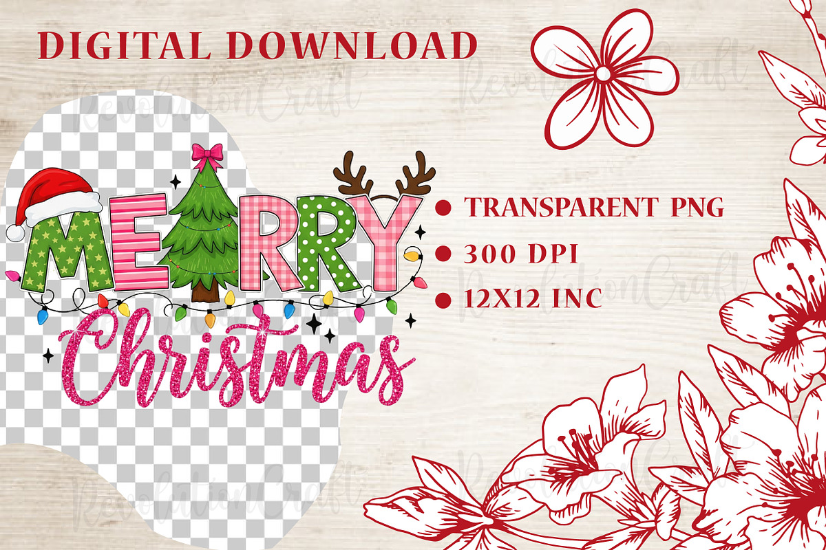 Merry Christmas Png, Christmas Tree, an Illustration by OK Design (Photo 3 of 4)