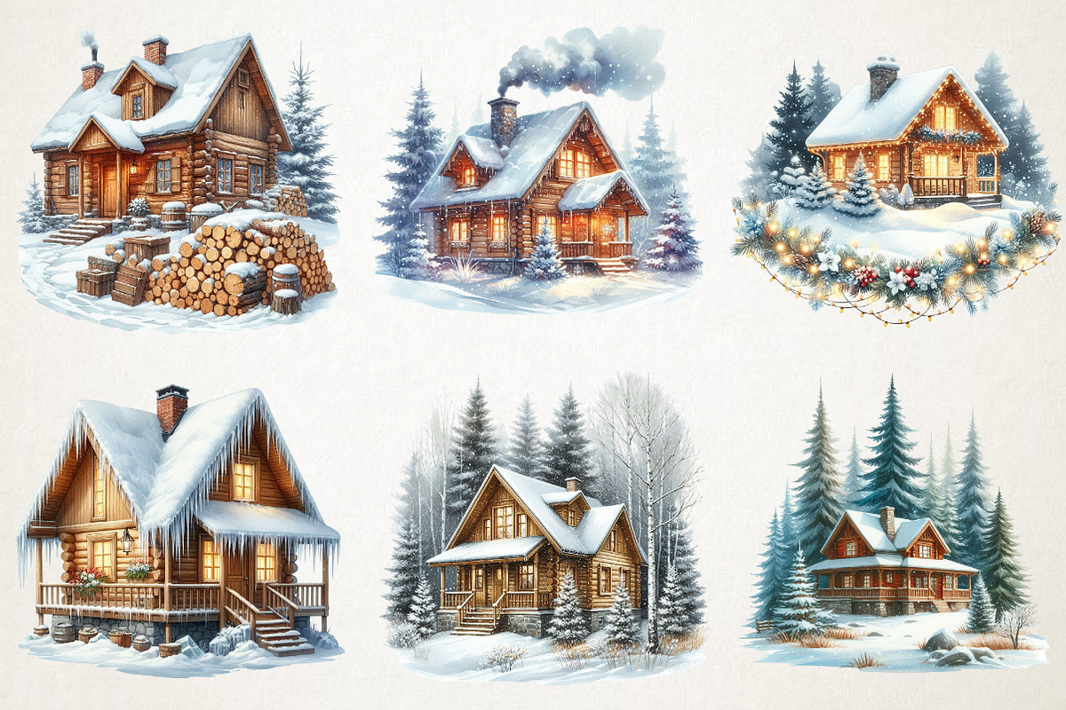 Snowy Cabin & Winter Landscape Png, an Illustration by RobertsArt (Photo 4 of 4)