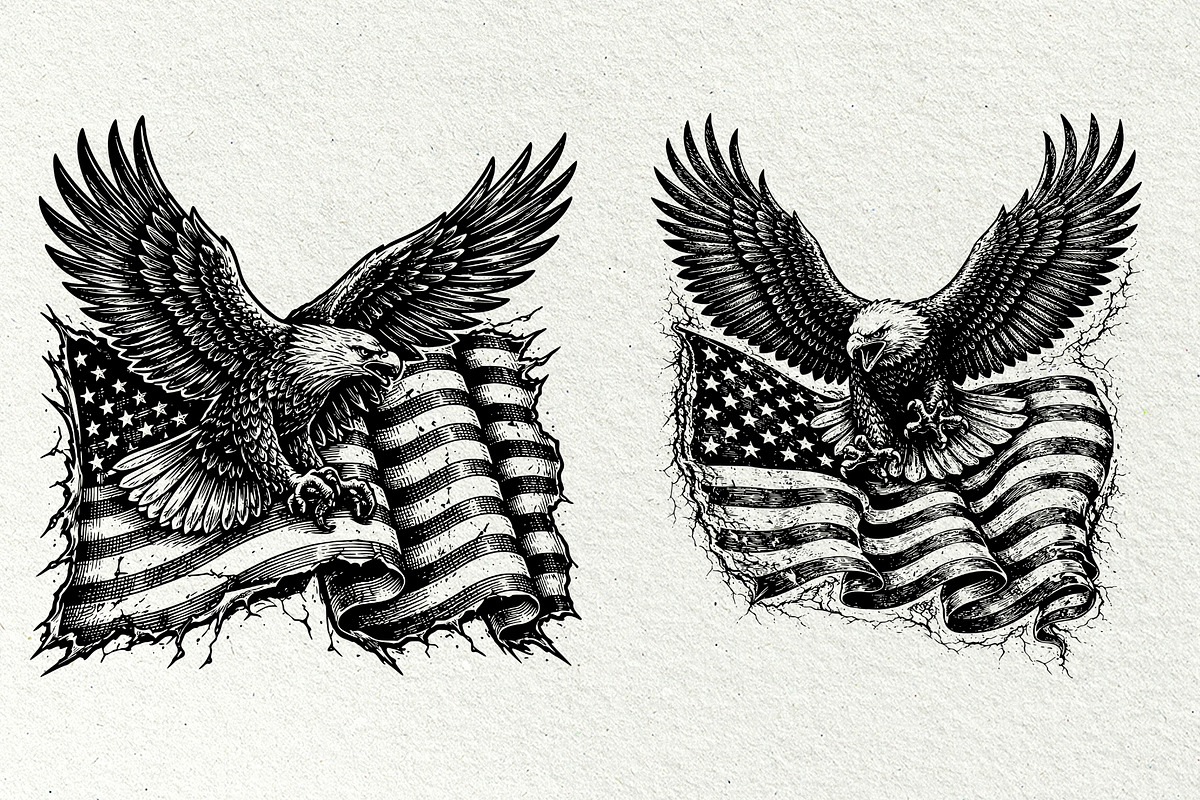 Patriotic Eagle Engraving Graphics, a Seasonal Illustration by DENIDigitalArtSudio (Photo 4 of 6)