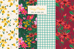 Honey Meadow. 16 Seamless Patterns