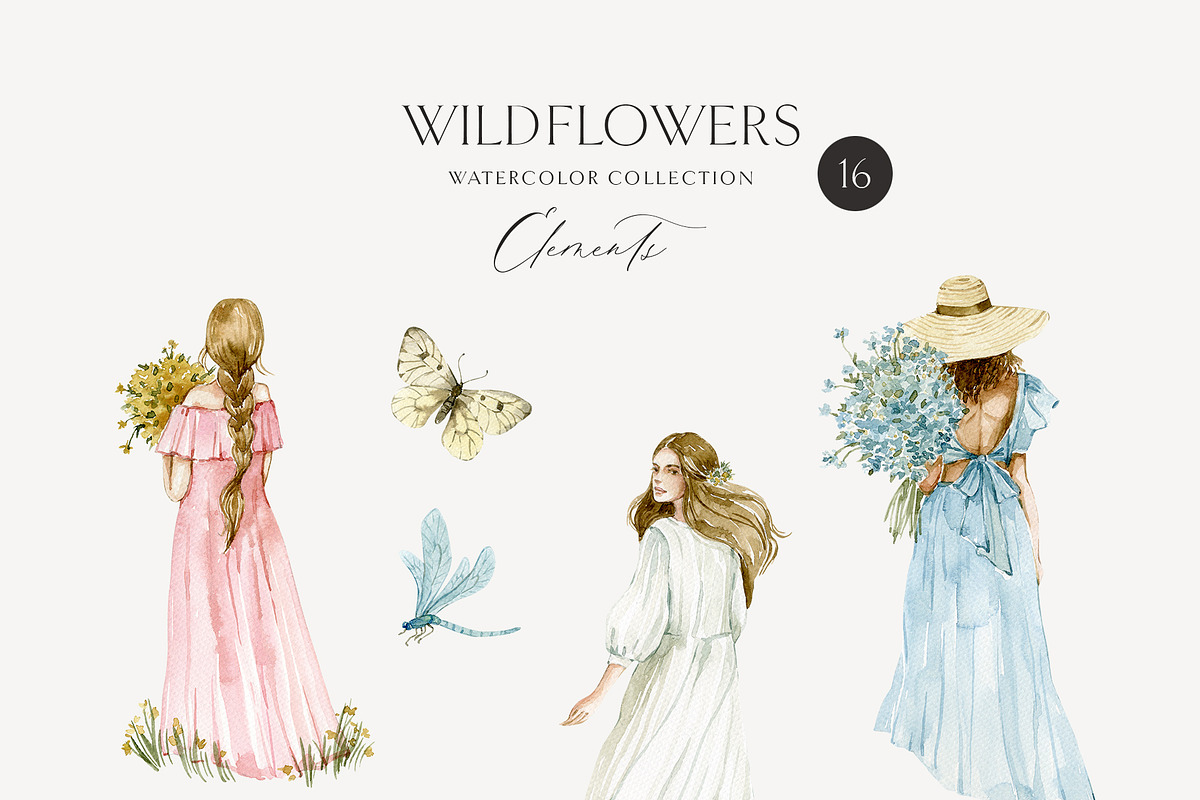 WILDFLOWERS delicate floral clipart, a Person Illustration by long summer (Photo 5 of 12)