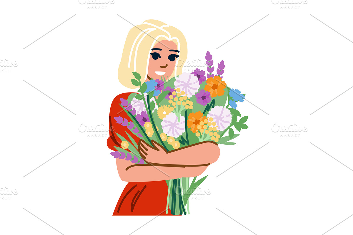 Blonde woman holding a colorful, an Object Illustration by pikepicture