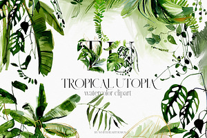 Tropical Greenery Watercolor Clipart, an Illustration by whiteheartdesign
