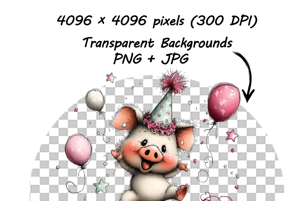 Funny Birthday Pig Clipart Cartoon, a Graphic by one-touch (Photo 13 of 15)