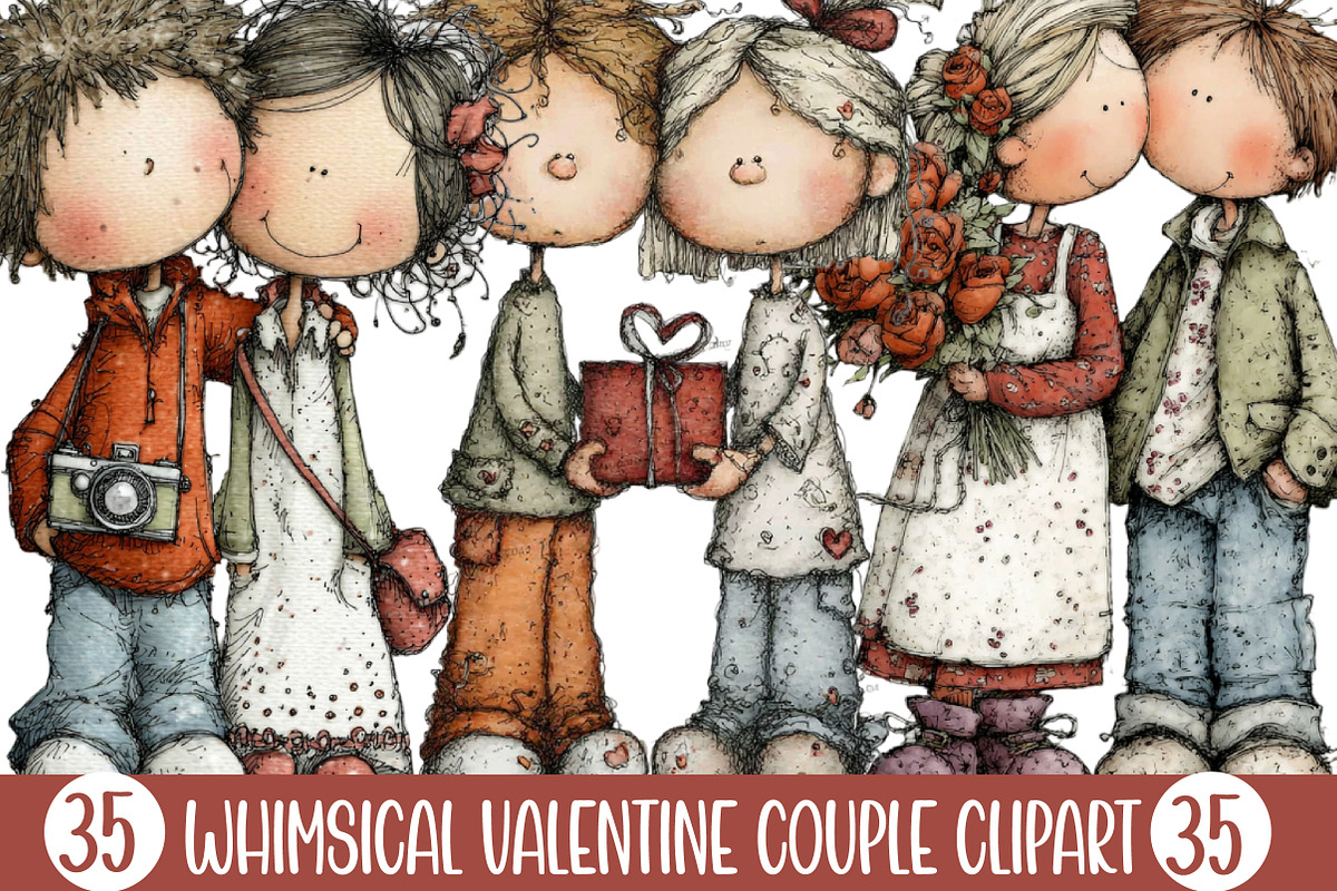 Whimsical Valentine Couple Clipart, an Illustration by Designking (Photo 1 of 5)