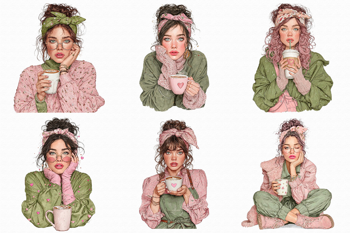 Whimsical Valentine Coffee Girl Clip, an Illustration by Libby Wishes (Photo 4 of 7)